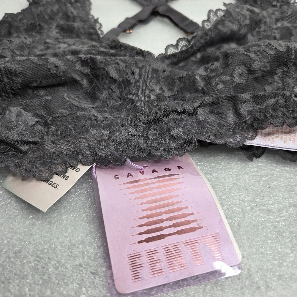 Savage X Fenty Black Floral Lace Racerback Bralette Size 3X NWT - Picture 2 of 7